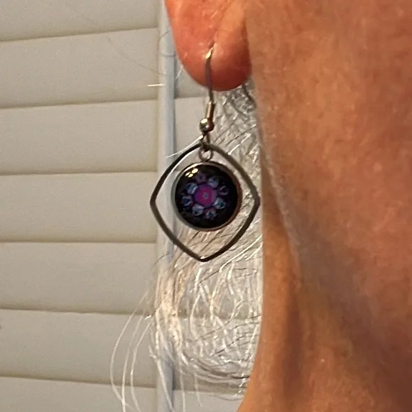 22077 Pink Flower Earrings - Picture 4 of 5